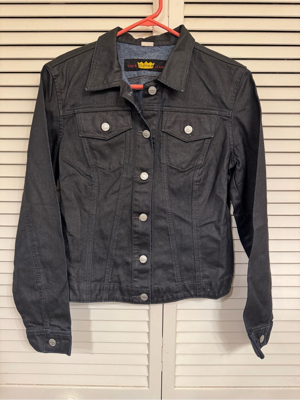 Todd Oldham Black Denim Jean Jacket with Silver Buttons